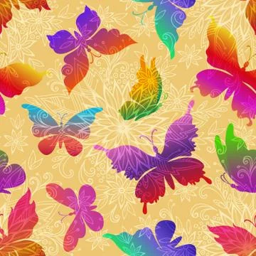 Butterflies, Seamless Pattern Stock Illustration