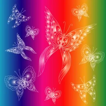 Butterflies. Set of vector illustrations. White Stock Illustration