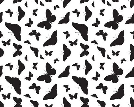 Butterflies silhouettes, seamless pattern Stock Illustration