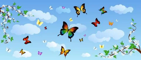 Butterflies in the sky. Stock Illustration