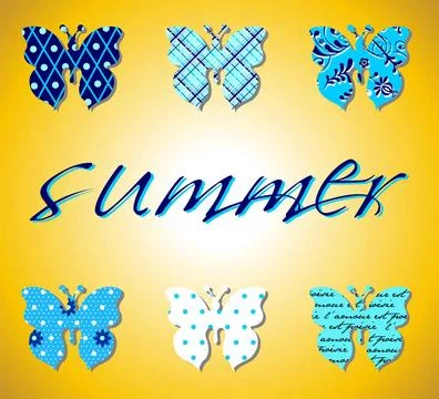 Butterflies summer pattern Pattern illustration of butterflies in light bl... Stock Photos