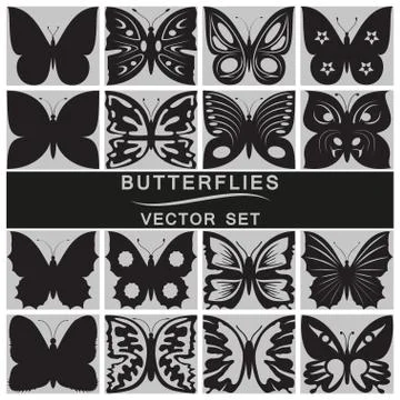Butterflies vector icons set Stock Illustration