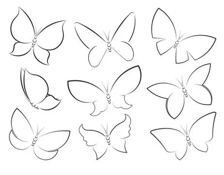 Butterflies vector set outlined silhouettes for design, icons, symbols, decor Stockillustratie