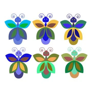 Butterflies on a white background, vector. Beautiful modern color combination Stock Illustration