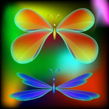 Butterfly and dragonfly. Stock Illustration