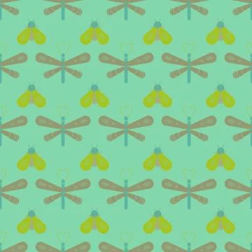 Butterfly and dragonfly seamless pattern Stock Illustration