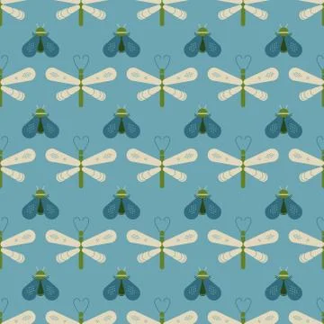 Butterfly and dragonfly seamless pattern Stock Illustration