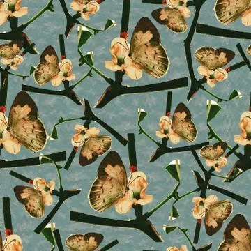 Butterfly and flower seamless pattern design Stock Illustration