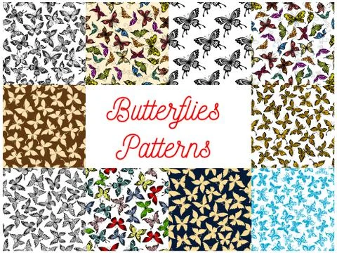 Butterfly and moth seamless pattern background Illustrazione stock