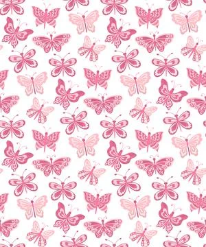 Butterfly and plant seamless pattern.Simple flat cute element insect.Cute Stock Illustration