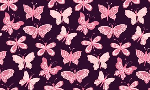 Butterfly and plant seamless pattern.Simple flat cute element insect.Cute Stock Illustration