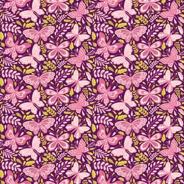Butterfly and plant seamless pattern.Simple flat cute element insect.Cute Stock Illustration