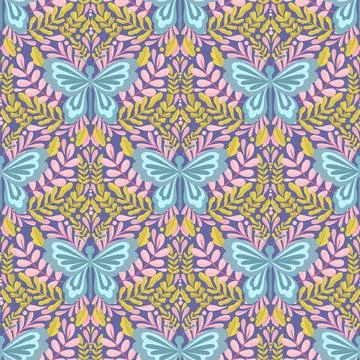 Butterfly and plant seamless pattern.Simple flat cute element insect.Cute Stock Illustration