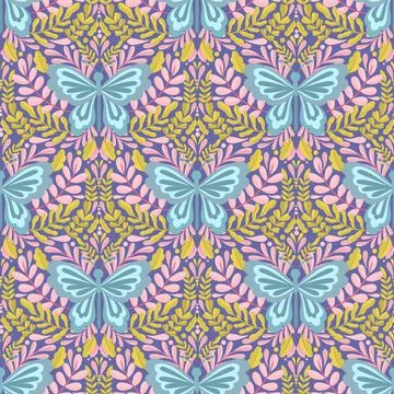Butterfly and plant seamless pattern.Simple flat cute element insect.Cute Stock Illustration