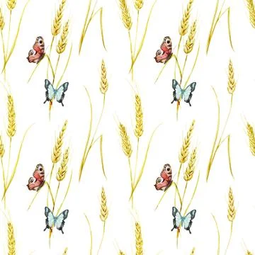 Butterfly and wheat pattern Stock Illustration