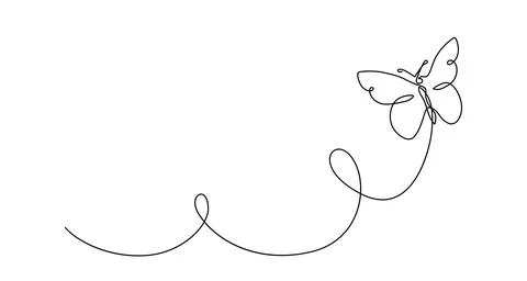 Butterfly art in continuous line horizontal banner vector illustration. Moth Stock Illustration