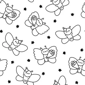 Butterfly baby. Seamless pattern. Coloring Page. 库存插图