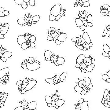 Butterfly baby. Seamless pattern. Coloring Page. 库存插图