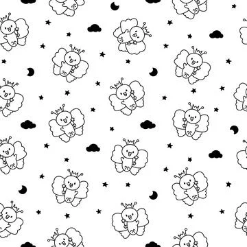 Butterfly baby. Seamless pattern. Coloring Page. 库存插图