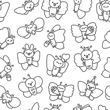 Butterfly baby. Seamless pattern. Coloring Page. 库存插图