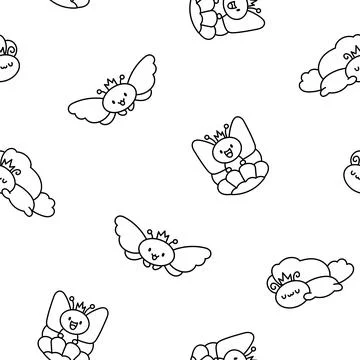 Butterfly baby. Seamless pattern. Coloring Page. Illustrazione stock