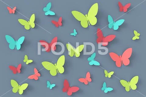 Butterfly background. 3D rendering. Illustrazione stock