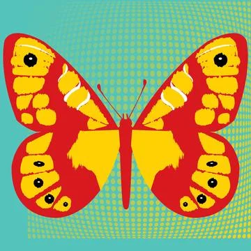 Butterfly on a background of halftone dots Stock Illustration