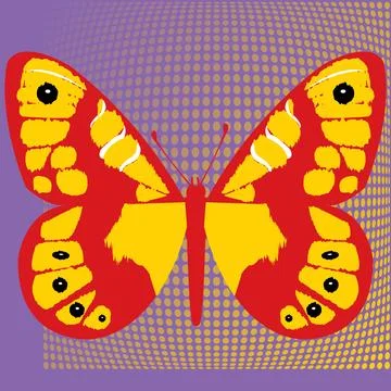 Butterfly on a background of halftone dots Stock Illustration