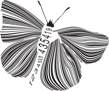 Butterfly with Barcode Body - Abstract Insect Art 스톡 일러스트