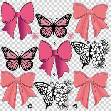 Butterfly Black And Bow Pattern butterflies bows floating Stock Illustration