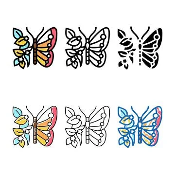 Butterfly boho color icon vector simplified Stock Illustration