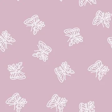 Butterfly boho line seamless pattern Illustrazione stock