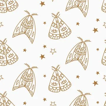 Butterfly boho minimal seamless pattern Stock Illustration