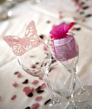 Butterfly bride place setting Foto stock