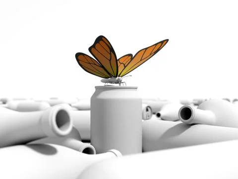 Butterfly on a can in a dump Stock Illustration