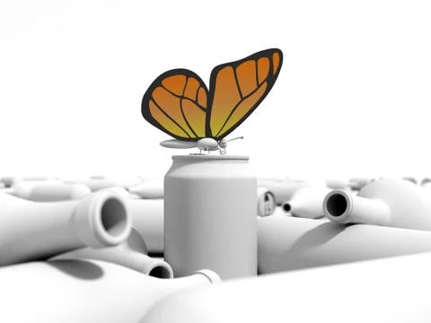 Butterfly on a can in a dump Stock Illustration
