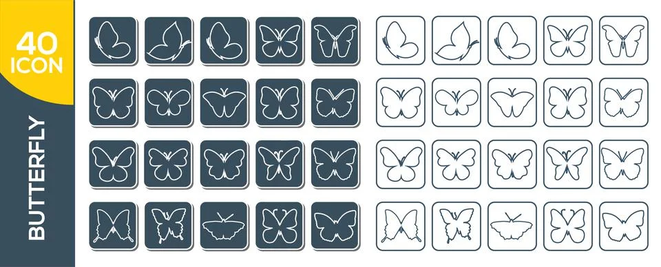 Butterfly continuous line drawing elements set isolated on white background f Illustrazione stock