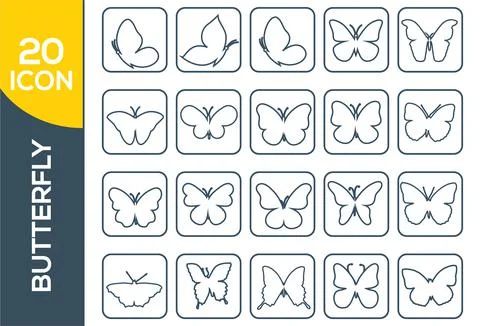 Butterfly continuous line drawing elements set isolated on white background f Illustrazione stock