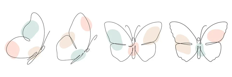 Butterfly continuous one line drawing set. Stock Illustration