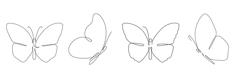 Butterfly continuous one line drawing set. Stock Illustration