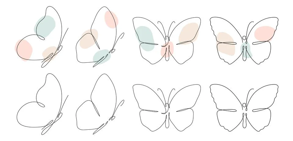 Butterfly continuous one line drawing set. Stock Illustration