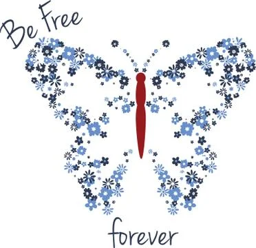 Butterfly designed by flowers, be free forever Stock Illustration