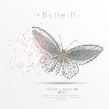 Butterfly digitally drawn low poly triangle wire frame. Stock Illustration