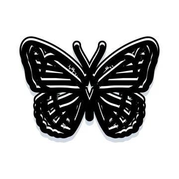 Butterfly drawing with black and white decorative wings Stock Illustration