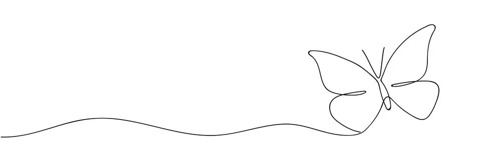 Butterfly drawing drawn with one continuous line. Single line design of beaut Stock Illustration