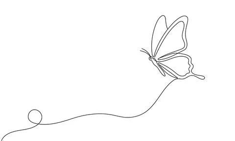 Butterfly drawing drawn with one continuous line. Single line design of beaut Stock Illustration
