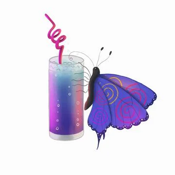 Butterfly drinks a cocktail. Isolated vector illustration Stock Illustration