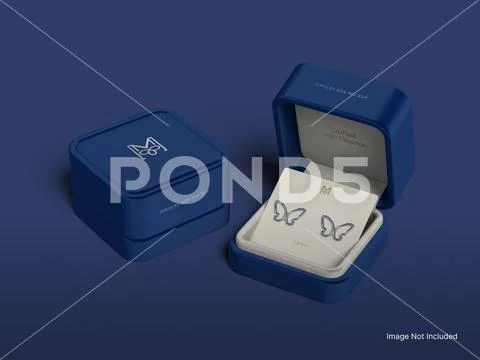 Butterfly Earring with Jewelry Box Packaging Mockup 3D Rendering PSD Template