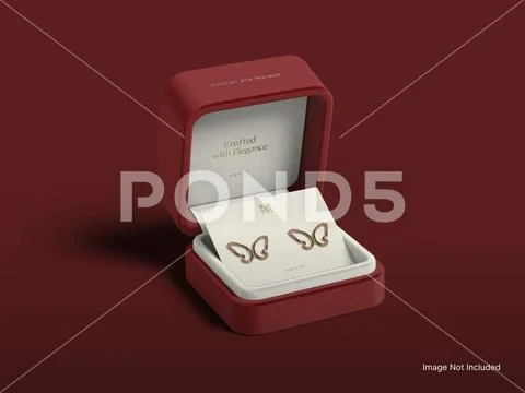 Butterfly Earring with Jewelry Box Packaging Mockup 3D Rendering PSD Template