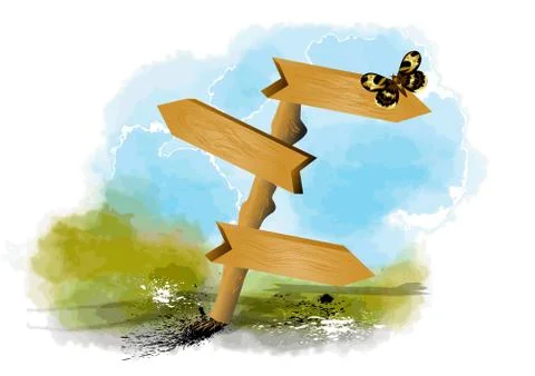 Butterfly on empty sign Stock Illustration